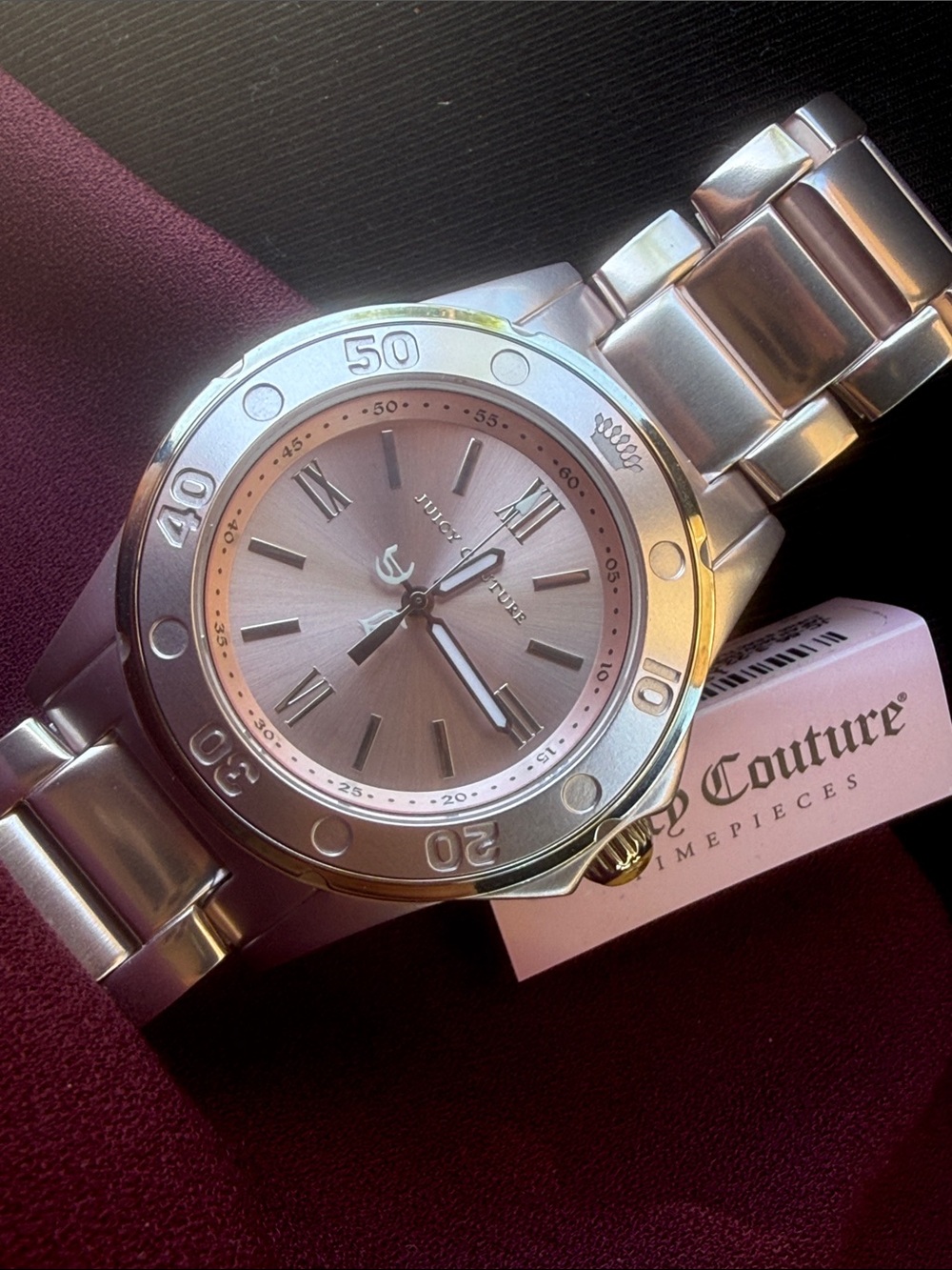 $250 NEW Juicy Couture Pink body & Dial Silver-Tone Bezel Bracelet Watch